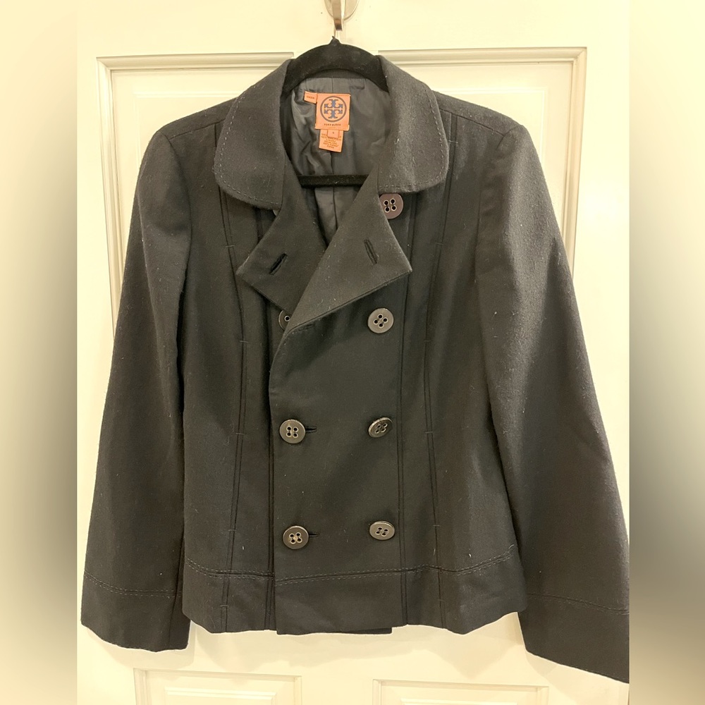 Tory Burch black wool peacoat size 4